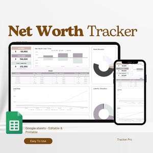 Nettoförmögenhetsspårning Google Sheets Excel-kalkylblad Nettoförmögenhetskalkylator Kalkylblad Tillgångar Skulder Finansiell planerare