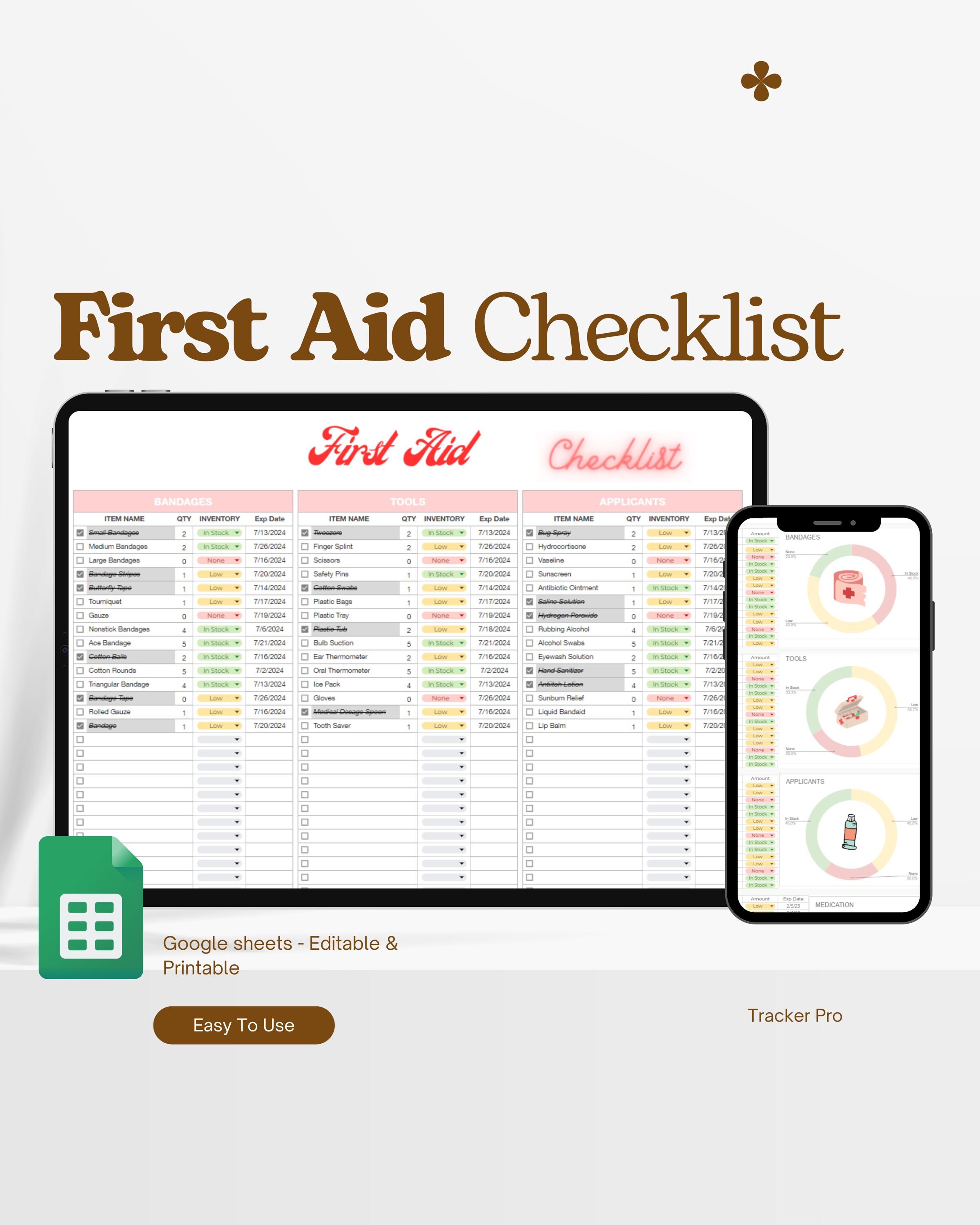 First Aid Kit, First Aid Checklist, Checklist Printable, Survival Kit, First Aid Supply List, DIY Kit, Emergency Kit, First Aid Home Excel