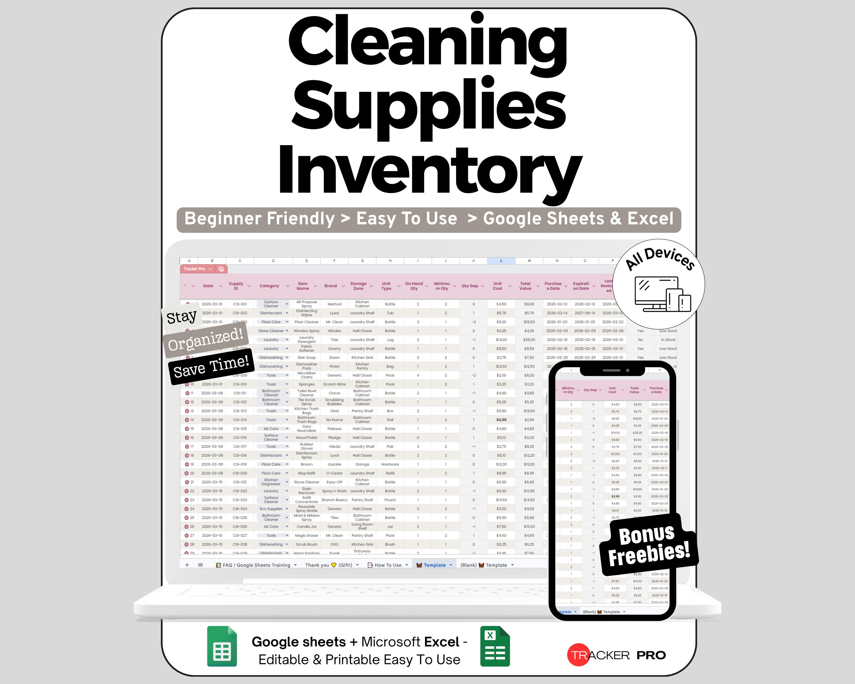 Cleaning Supplies Inventory Tracker Google Sheets, Cleaning Products ...