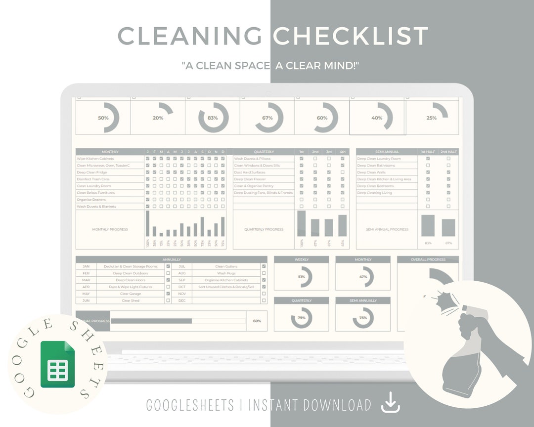 Cleaning Checklist Spreadsheet Template for Google Sheets - Etsy
