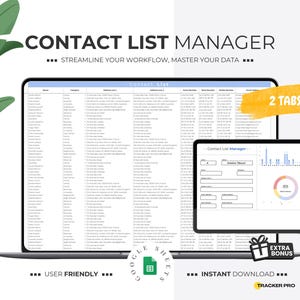 Contact Information Template Excel Spreadsheet, Contact List Google Sheet, Contacts List, Emergency Contact Sheet, Contact Book