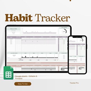 Habit Tracker Spreadsheet for Google Sheets, Daily Habit Planner, Weekly Habits, Goal Planner Dashboard, Digital Daily To Do List Template