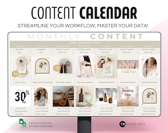Social Media Content Calendar | Content Planner Template Google Sheets | Monthly | Social Media Marketing Planner| Digital Planner 2023 2026