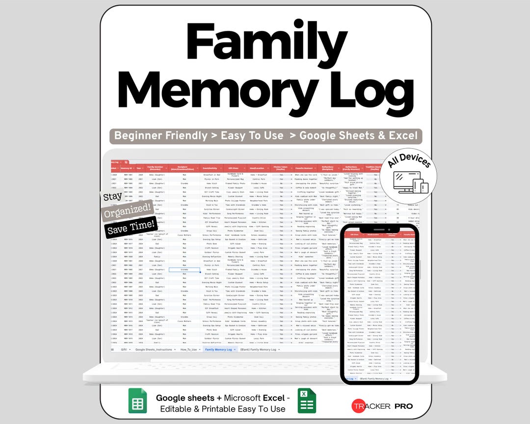 Memory Log Timeline Mother's Day Family Memory Log Google Sheets , Track Family Activities ...