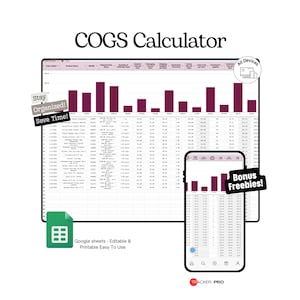 Etsy Cost of Goods Sold Calculator Google Sheets Template (COGS, Profit Margin and Shop Pricing Tracker Spreadsheet)