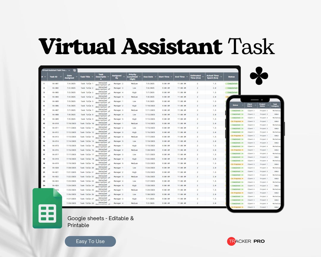 バーチャルアシスタントタスクトラッカーGoogleスプレッドシート、VA委任テンプレート、フリーランスプロジェクト割り当てシート、タスク管理スプレッドシート  - Etsy 日本