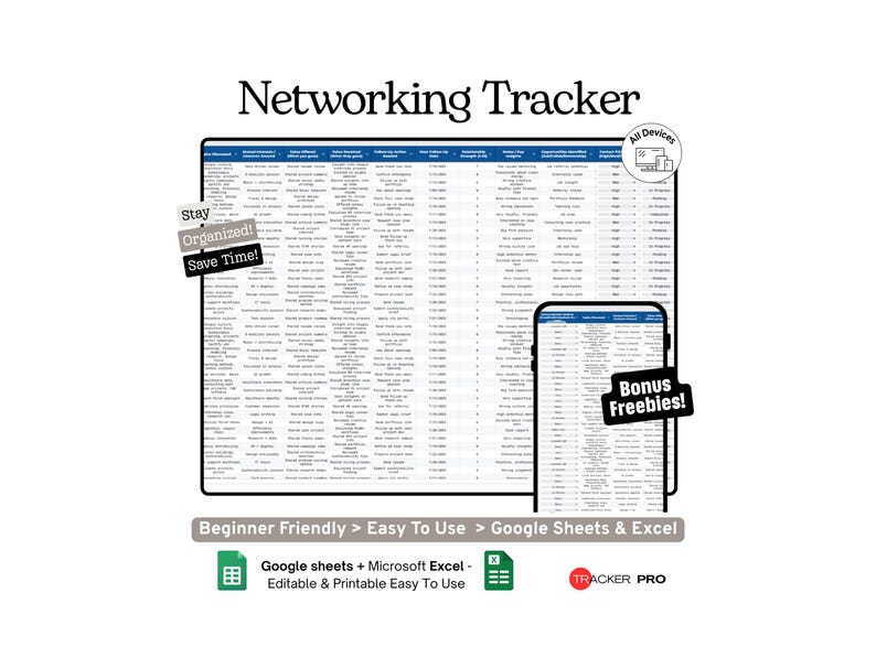 Networking and Contact Excel Google Sheets, Track Contacts, Meetings ...