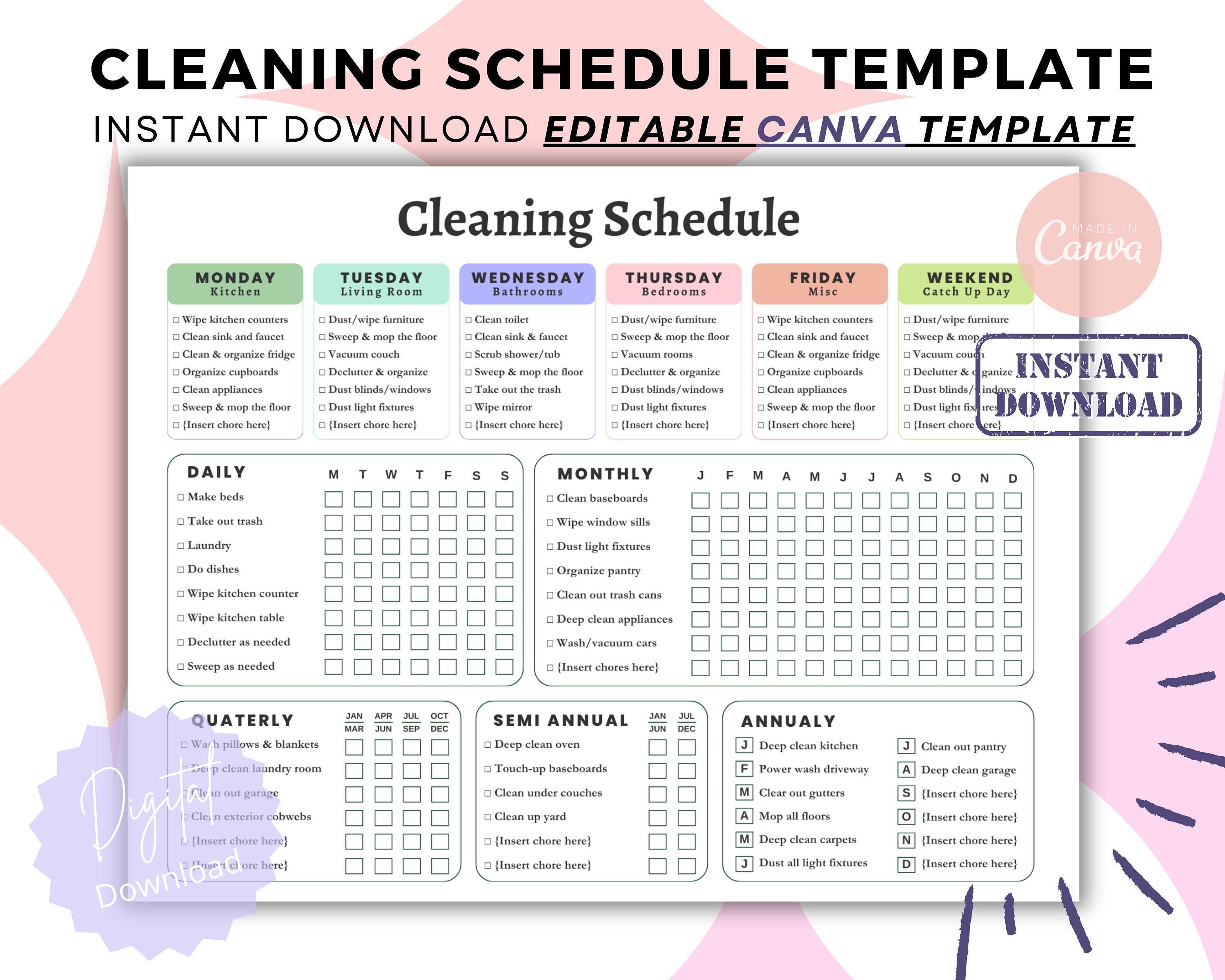 Ultimate Cleaning Schedule Bundle Editable,cleaning Planner Bundle ...