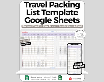 Travel Packing List Template Google Sheets, Travel Template, Checklist Planner, Travel Checklist Vacation Printable Checklist Editable Excel