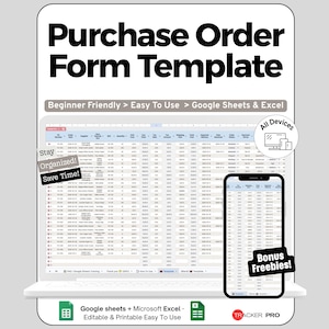 Purchase Order Form Template, Order Tracker, Business Templates Excel Spreadsheet, Work Order Template Google Sheets