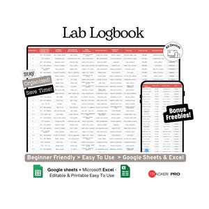 Lab Experiment Logbook Google Sheets, Track Experiments, Results, Materials, Notes, Observations, Research Data, Science Education Planner