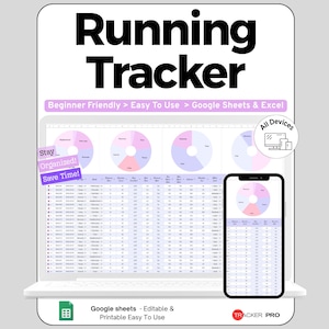 Running Tracker Google Sheets Template, Running Log Spreadsheet, Race Training Journal with Pace Mileage and Progress Charts 5K, Printables