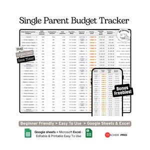 Single Parent Budget Planner Google Sheets Template Family Income, Child Expenses and Monthly Budget Tracker Spreadsheet, Excel Template