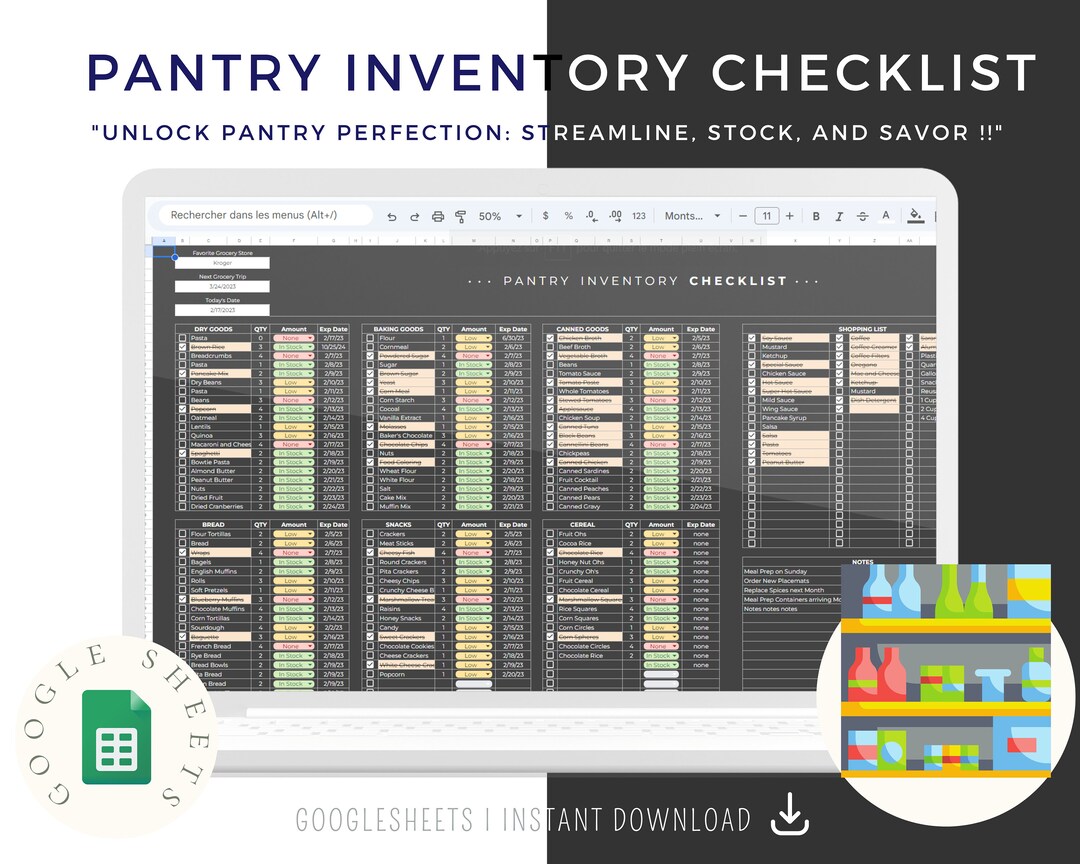 Pantry Planner, Pantry Inventory Template, Pantry List, Food Inventory