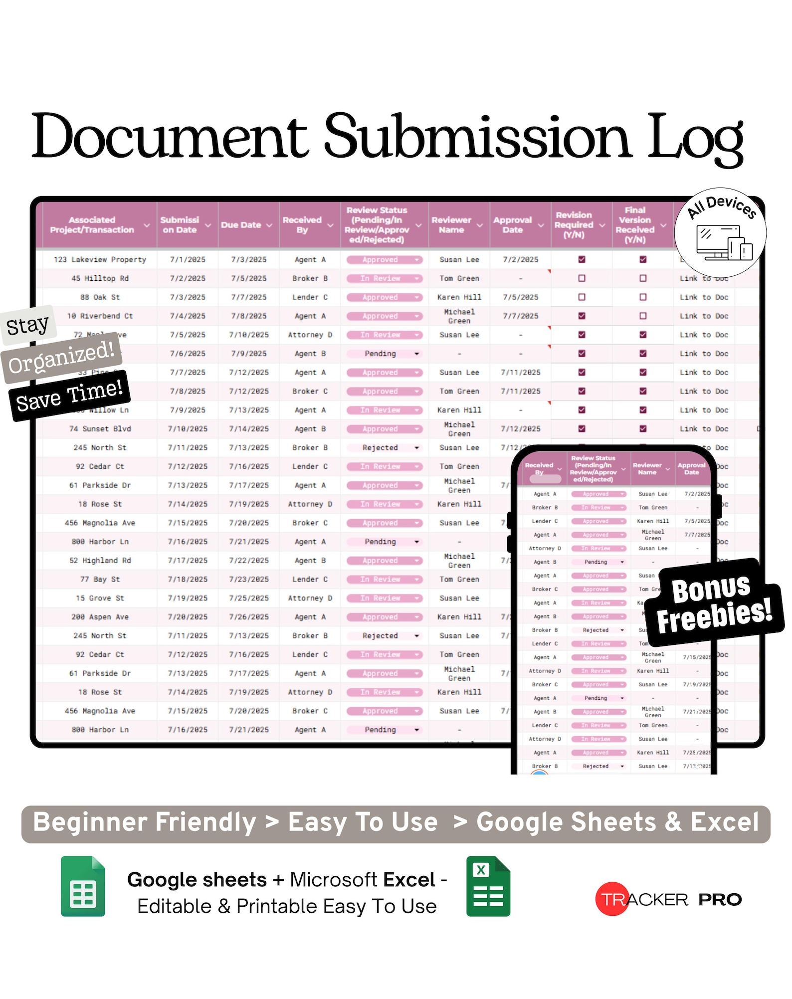 Document Submission Tracker Google Sheets Template (business, Real ...