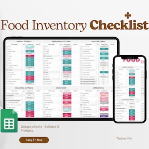 Food Inventory Template Bundle, Ultimate Food Tracker Spreadsheet List Refrigerator Supplies Checklist Kitchen, Spices Excel Google Sheets