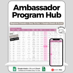 Minimalist Brand Ambassador Program Management Sheet System Google Sheets Template for Families with Automation and Tracking Features