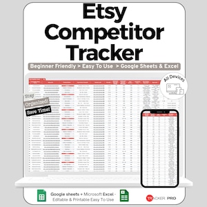 Etsy Competitor Research Spreadsheet Google Sheets, Track Competitor Shops, Pricing, Keywords, Product Research, Reviews, Market Analysis