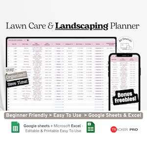 Lawn Care and Landscaping Planner Google Excel, Yard Maintenance Tracker, Garden Tasks Scheduler, Home Landscaping Log Google Sheets