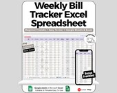 Weekly Bill Tracker Excel Spreadsheet, Weekly Planner Budget Template Google Sheets, Weekly Budget Financial Planner Digital Weekly Template
