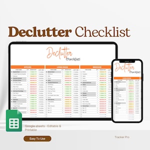 Plantilla de lista de verificación para ordenar, desafío de ordenar, planificador de ordenar, plantilla de lista de verificación minimalista, hoja de cálculo de Excel, limpieza, Google Sheets