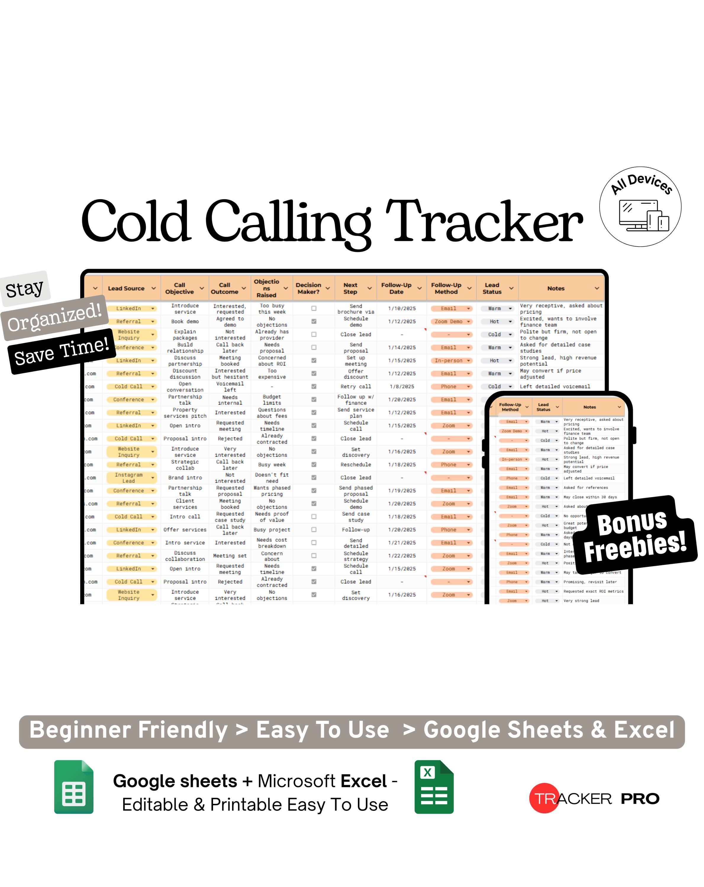 Basic Call Tracker Sample Cold Calling Tracker Google Sheets Template (sales Calls, Leads ...