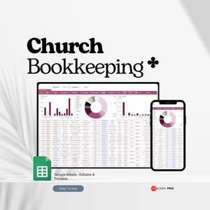 Church Bookkeeping Template Excel Spreadsheet, Church Accounting Tracker Google Sheets, Church Budget, Church Finances Tracking Templates