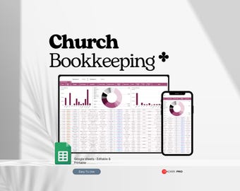 Church Bookkeeping Template Excel Spreadsheet, Church Accounting Tracker Google Sheets, Church Budget, Church Finances Tracking Templates