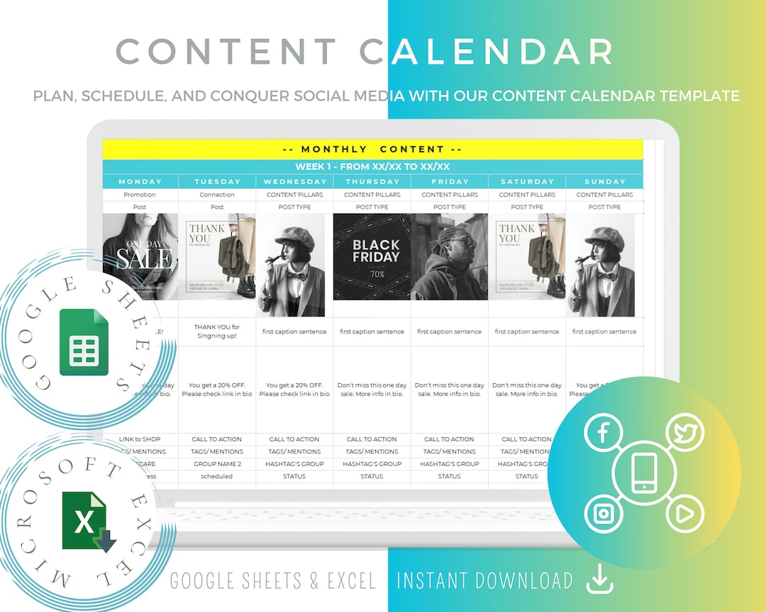 Social Media Content Calendar Google Sheets Template, Social Media