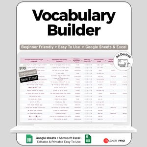 Language Learning Vocabulary Log Spreadsheet, Flashcard Study Planner, Excel Google Sheets Tool Language Study Dashboard