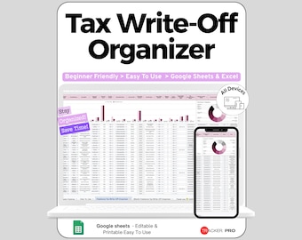 Tax Deduction Tracker Google Sheets Template, Freelance Tax Write Off Organizer, Self Employed Business Expense & Receipt Log, Digital File