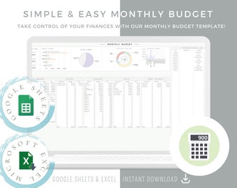 Monthly Budget Spreadsheet Template for Google Sheets or Excel, Easy Budget Planner, Financial Planner, Budget Template, Expense Tracker