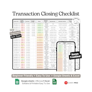 Transaction Closing Checklist Google Sheets Template  Real Estate Closing Tasks, Documents and Deadlines Tracker  Microsoft Excel