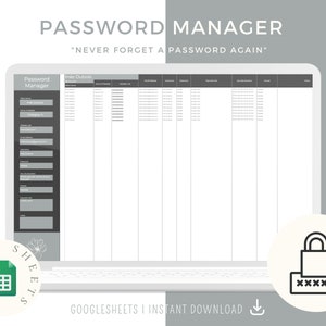 Password Tracker Spreadsheet for Excel, Password Book, Password Log Excel Template, Password Log Spreadsheet Template, Password Keeper image 1