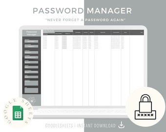 Password Tracker Spreadsheet for Excel, Password Book, Password Log Excel Template, Password Log Spreadsheet Template, Password Keeper
