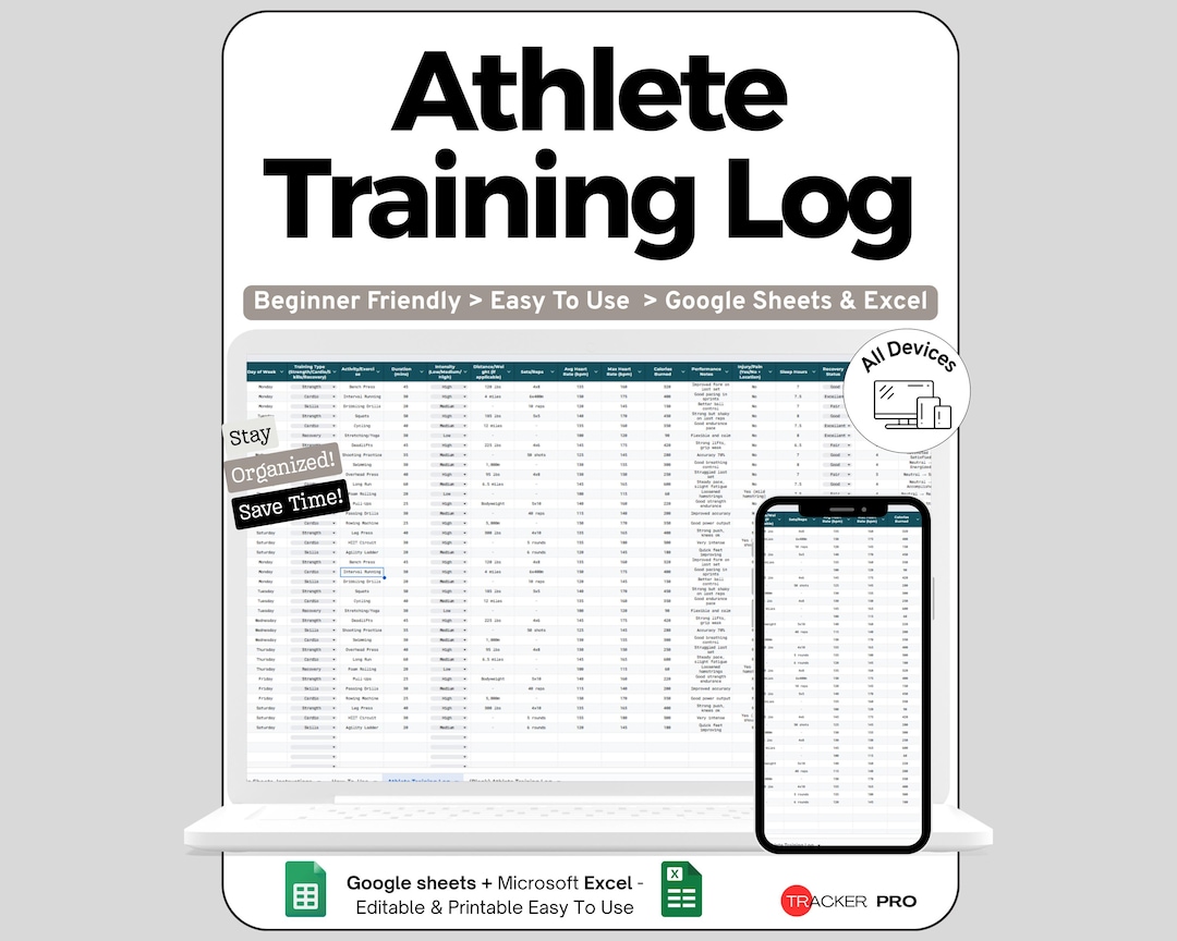 Athlete Training Log and Performance Dashboard Google Sheets, Track ...