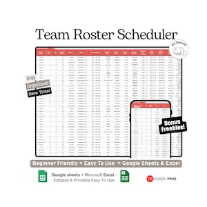 Sports Team Roster, Practice Scheduler Google Sheets, Manage Team Rosters, Attendance, Player Contacts, Youth and Amateur Sports Schedules