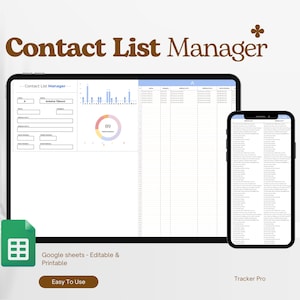 Contact List Template, Excel Spreadsheet, Google Sheets, Contact Information, Contact Sheet, Contact Book Digital, Contacts List, Editable