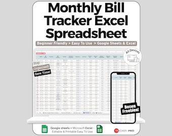 Monthly Bill Tracker Excel Spreadsheet, Bill Spreadsheet, Bill Payment Tracker Google Sheets, Digital Bill Template, Monthly Bills Templates