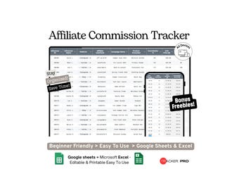 Influencer Affiliate Commission Tracker Google Sheets Template, Affiliate Sales, Payouts and Influencer Earnings Log, Excel
