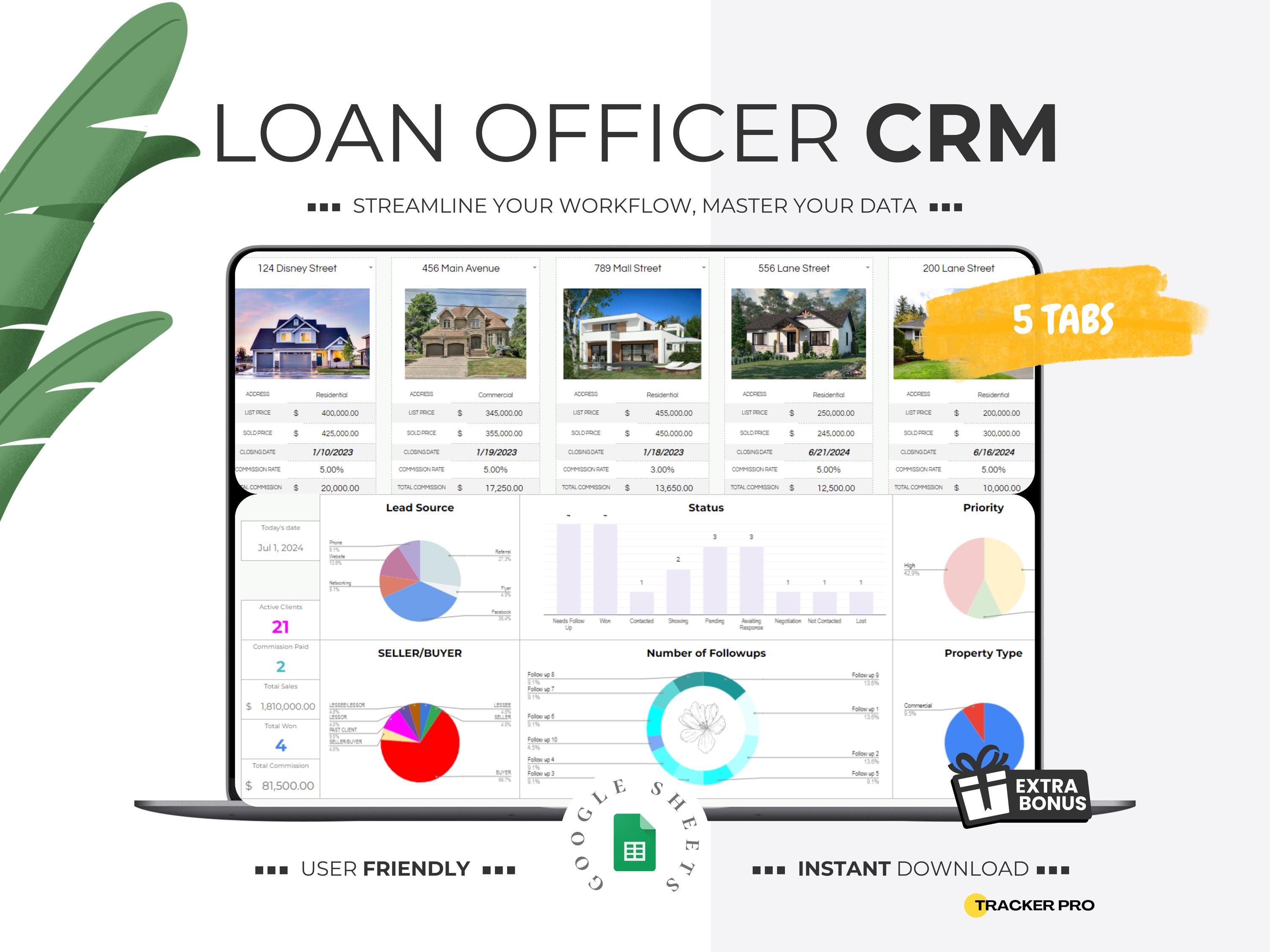 Loan Officer CRM Template Mortgage Broker Client Management Google Sheets Lead Tracker Customer Database Contacts Tracking Spreadsheet Excel