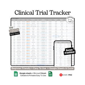 Clinical Trial Participant Excel Google Sheets, Track Trials, Medications, Appointments, Test Results, Progress, Health Records, Medical