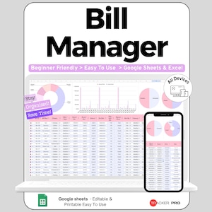 Bill Tracker Spreadsheet and Google Sheets Template, Monthly Bill Payment Log, Due Date Organizer and Recurring Payment Checklist, Editable