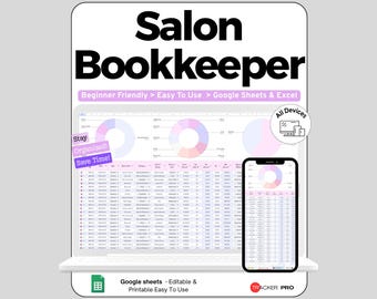 Salon Bookkeeping Spreadsheet Google Sheets Template, Hair Stylist Income and Expense Tracker, Booth Renter Tip Log & Tax Organizer, Digital
