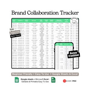 Brand Collaboration Pitch and Payment Tracker Google Sheets Template Influencer Outreach, Brand Deals and Payment Log Microsoft Planner