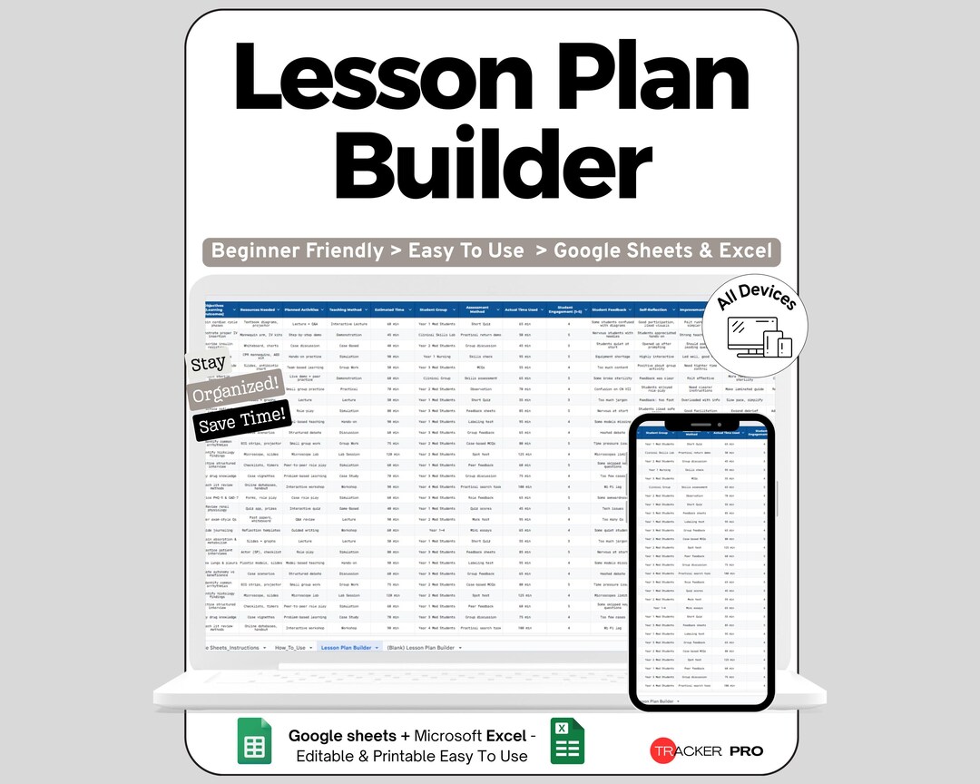 Lesson Plan Builder and Reflection Log Google Sheets, Track Lessons ...