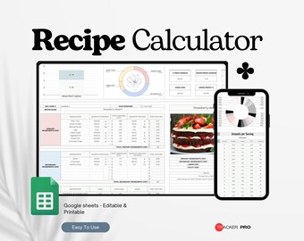 Recipe Calculator, Recipe Cost Calculator Google Sheets, Recipe Template, Bakery Business Template, Profit Calculator Spreadsheet