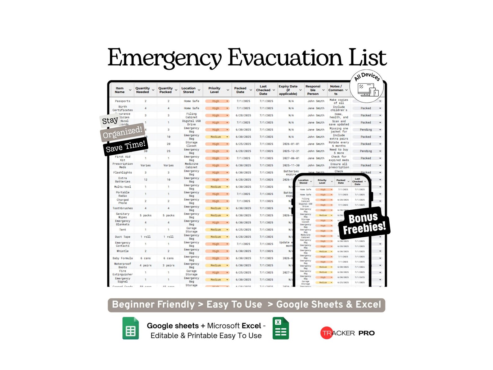 Emergency Evacuation and Grab-n-go Checklist Google Sheets Template ...