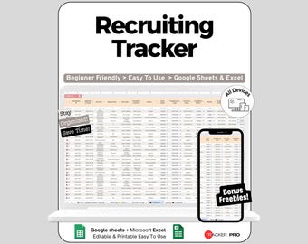 Recruiting Tracker Spreadsheet Google Sheets Template, Candidate Pipeline by Role & Stage with Interview Scorecards, Time to Hire Dashboard