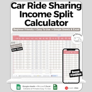 Rideshare Income Spreadsheet for Google Sheets and Excel Earnings Split Tracking Expense Monitoring and Profit Dashboard